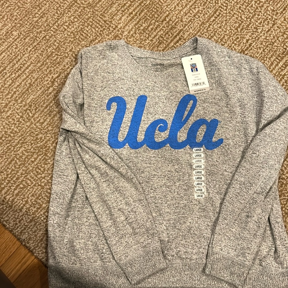 Gray Crewneck Sweatshirt with Blue Logo - Women's Sweater